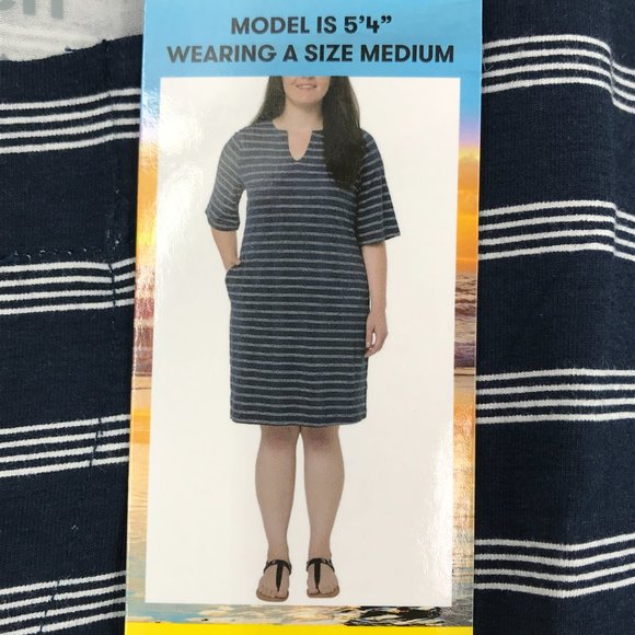 NEW Womens Pocket Dress Small Blue Striped UV Sun Protection - Picture 16 of 16